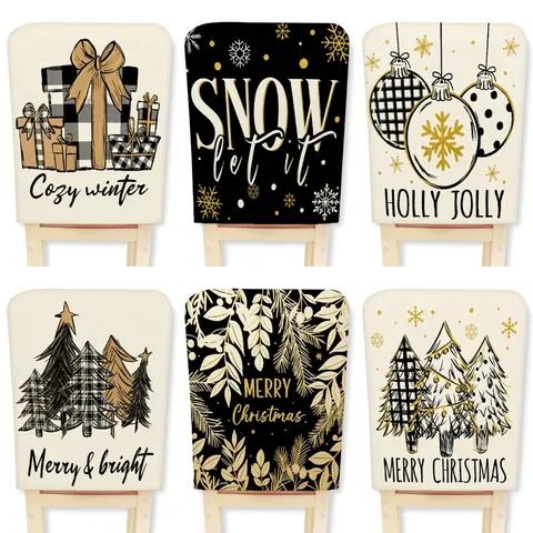 Fodera per Sedia di Natale Retro Americana Motivo Fiocco di Neve Oro Nero Hotel Ristorante Decorazione Festiva