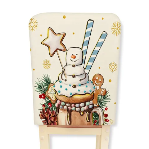 Fundas para Sillas de Navidad Papá Noel Muñeco de Nieve Copo de Neige Estampado Poliéster Elástica para Hogar Hotel Fiesta Comedor