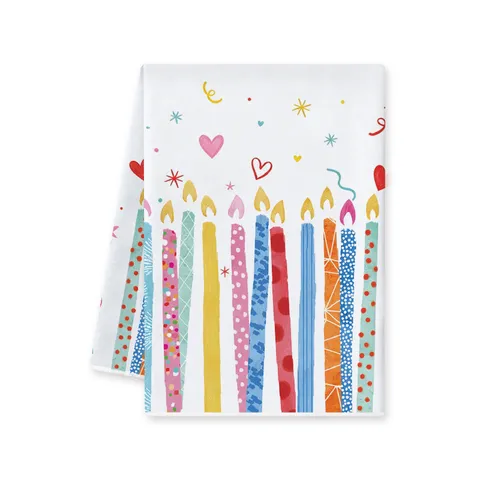 Asciugamano da Cucina Buon Compleanno Pois Colorati Torta Stampa Asciugamano Assorbente Festa di Compleanno Regalo Decorativo