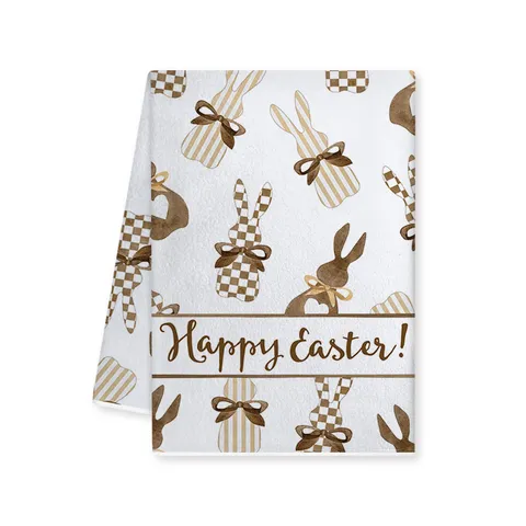 Asciugamano da Cucina Pasquale Carino Coniglio Cuore Fiocco Stampa Microfibra Strofinaccio Vacanze Festivo Decorativo Pulizia