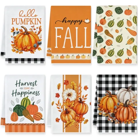 Asciugamano da Cucina in Microfibra Stampa Quadri Zucca Autunnale Festa del Raccolto Decorativo Pulizia Assorbente