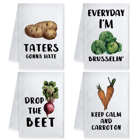 Paño de Cocina Estampado de Verduras Creativo Paño de Cocina Humorístico Americano Paño de Limpieza de Microfibra Absorbente