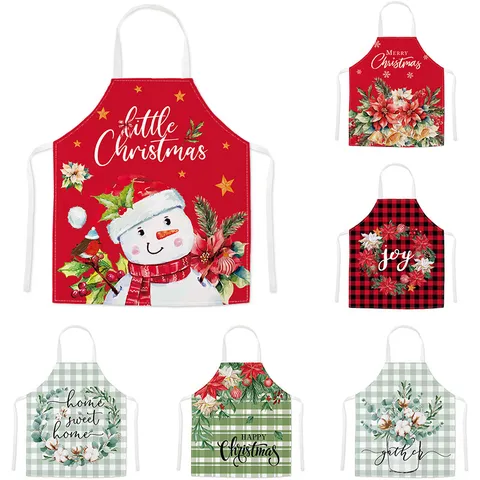 Weihnachten Cartoon Druck Schmutzabweisende Küchenschürze Festlich Karo Blumen Schneemann Erwachsene Kinder Zuhause Kochen Schürze