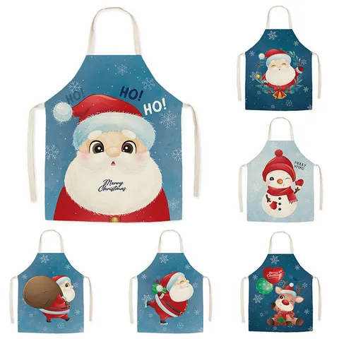 Grembiule da Cucina con Stampa Cartoon Natalizia in Lino Sintetico Impermeabile Anti-Olio Grembiule per Adulti e Bambini per Casa Lavori Domestici