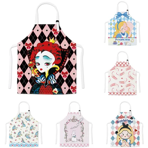 Waterproof Polyester Kitchen Apron Cute Cartoon Princess Print Adjustable Neck Bib Apron For Cooking Baking Cleaning Home Use