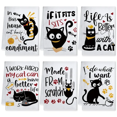 Paño de Cocina Gato Creativo Lenguaje De Gato Estampado Absorbente Secado Rápido Limpieza Hogar Toalla