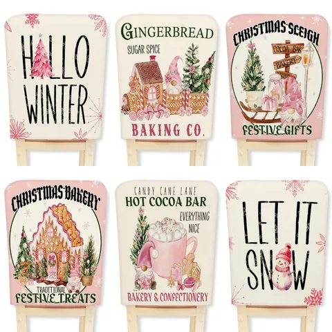 Funda de Silla de Navidad Casa de Jengibre Muñeco de Nieve Estampado Comedor Hotel Fiesta Decoración Poliéster