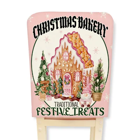 Funda de Silla de Navidad Casa de Jengibre Muñeco de Nieve Estampado Comedor Hotel Fiesta Decoración Poliéster