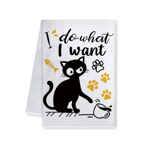 Paño de Cocina Gato Creativo Lenguaje De Gato Estampado Absorbente Secado Rápido Limpieza Hogar Toalla
