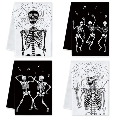 Halloween Teschio Cucina Strofinaccio Microfibra Stampato Divertente Scheletro Asciugamano Mani Panno Pulizia Decorativo Per Festa Casa