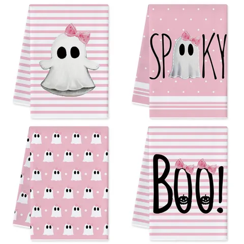 Halloween Carino Rosa Fantasma Stampato Cucina Strofinaccio Microfibra Assorbente Panno Pulizia Decorazione Casa