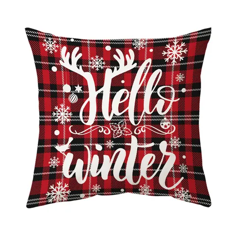 Christmas Red Buffalo Plaid Pillow Cover Holiday Snowflake Deer Throw Pillow Case Festive Home Decor Cushion Cover