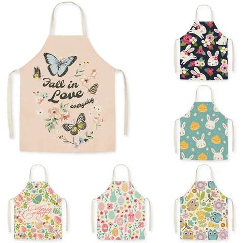 Easter Kitchen Apron Waterproof Oil-proof Cooking Bibs Cute Rabbit Egg Floral Pattern Aprons For Adults Kids