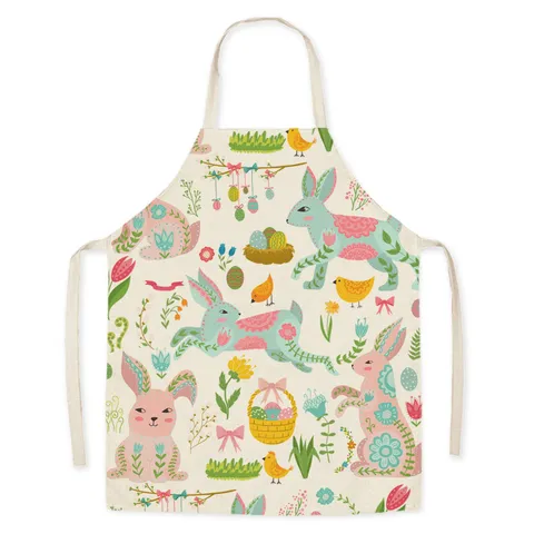 Easter Kitchen Apron Waterproof Oil-proof Cooking Bibs Cute Rabbit Egg Floral Pattern Aprons For Adults Kids