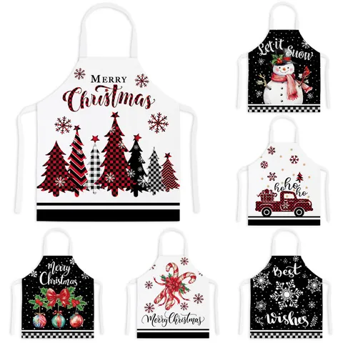 Christmas Kitchen Apron Waterproof Polyester Bib Apron Cooking Baking Holiday Party Aprons For Adults And Kids