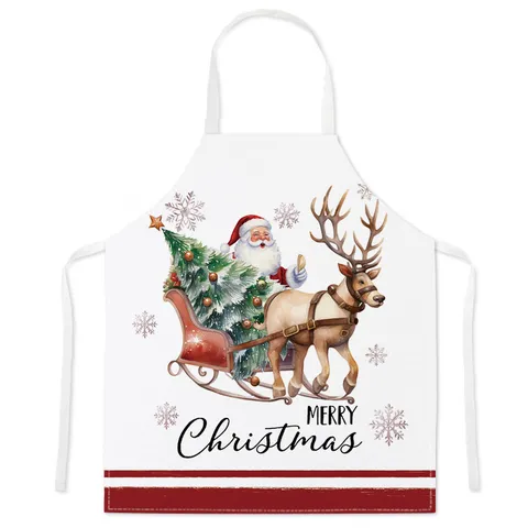 Festive Christmas Holiday Apron Kitchen Cooking Bib Santa Snowman Pattern Polyester Waterproof Apron For Adult And Kids