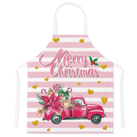 Christmas Linen Apron Sleeveless Kitchen Cooking Stain Resistant Festive Pattern Apron For Women Men