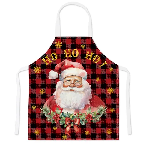 Christmas Kitchen Apron Festive Santa Elk Printed Sleeveless Cooking Apron For Adult Kids Home Holiday Party