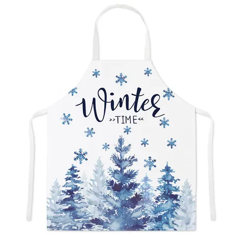 Christmas Print Kitchen Apron Waterproof Polyester Sleeveless Cooking Apron For Home Holiday Party Decoration