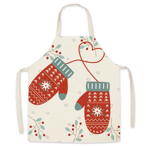 Christmas Pattern Printed Polyester Apron Festive Adult Children Coverall Bib Kitchen Cooking Baking Household Cleaning Home Decor