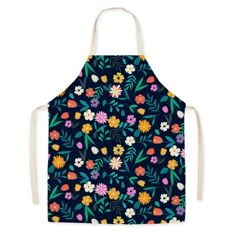Ins Green Leaf Floral Kitchen Apron Polyester Sleeveless Halter Cooking Smock For Adult And Kids Home Baking Bib Apron