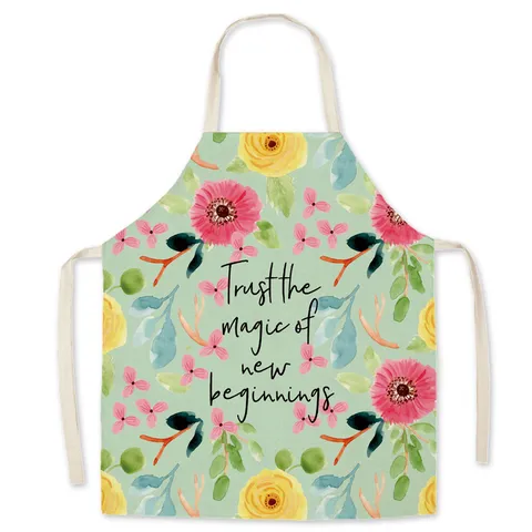 INS Style Botanical Floral Print Polyester Apron Modern Minimalist Housework Cleaning Apron For Adult Kids