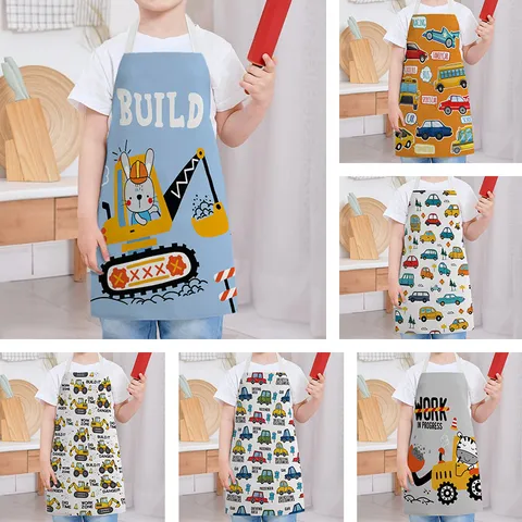 Linen Cartoon Car Kitchen Cooking Apron Sleeveless Anti Oil Bib Apron for Home Baking Cleaning Tasks