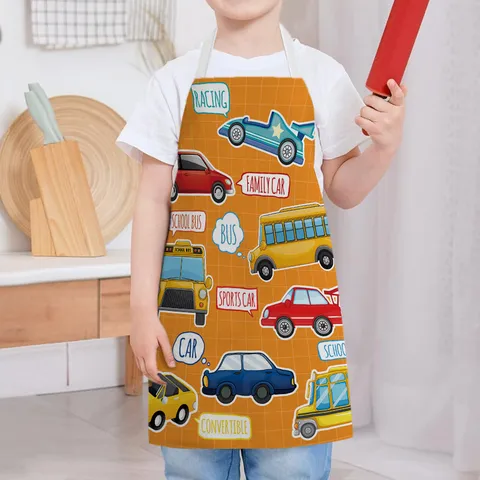 Linen Cartoon Car Kitchen Cooking Apron Sleeveless Anti Oil Bib Apron for Home Baking Cleaning Tasks