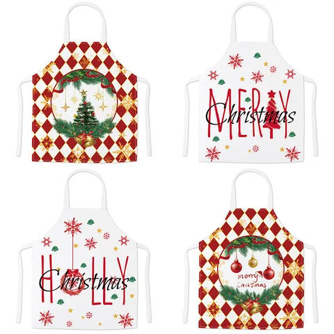 Christmas Festive Printed Imitation Linen Apron Adult And Kids Family Matching Cooking Kitchen Bib Aprons