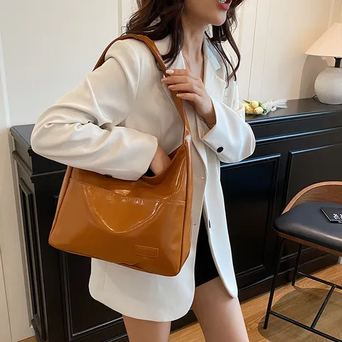 Women Fashion Solid Color Large Capacity Tote Bag PU Leather Casual Urban Minimalist Shoulder Crossbody Bag