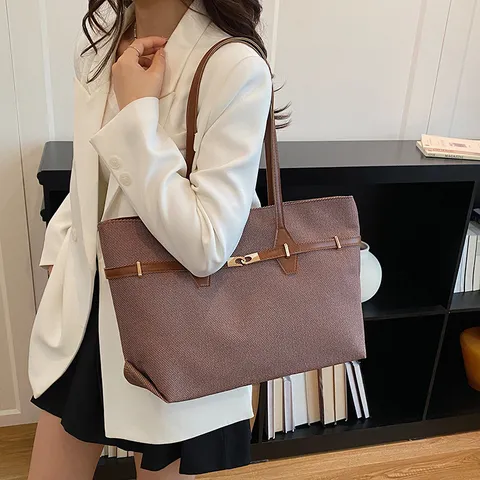 Vintage Large Capacity PU Leather Tote Bag Women Fashion Commuter Shoulder Bag Casual Handbag Top Handle Bag