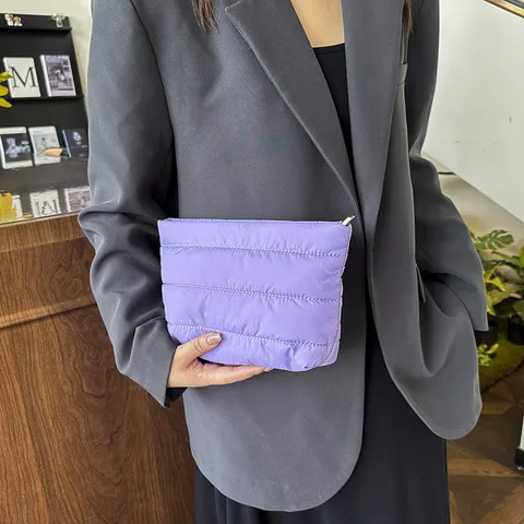 Women Minimalist Quilted Nylon Clutch Bag Puffy Small Square Handbag Casual Daily Commuting Purse