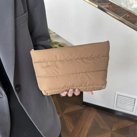 Women Minimalist Quilted Nylon Clutch Bag Puffy Small Square Handbag Casual Daily Commuting Purse