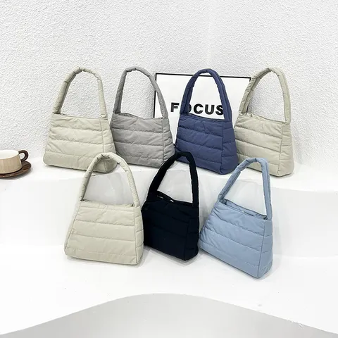 Minimalist Nylon Shoulder Bag Casual Solid Color Quilted Underarm Bag Small Daily Versatile Hobo Purse For Women