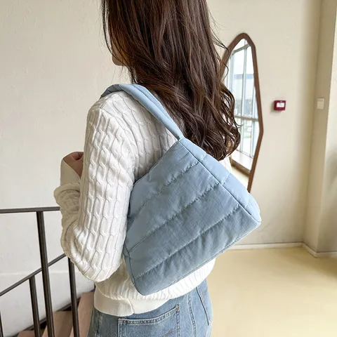 Minimalist Nylon Shoulder Bag Casual Solid Color Quilted Underarm Bag Small Daily Versatile Hobo Purse For Women