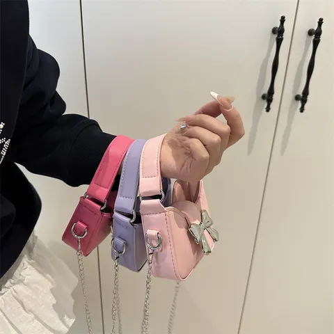 Kids Girls Cute Bowknot Mini Crossbody Bag Fashion PU Leather Chain Shoulder Bag Sweet Handbag For Toddler Children