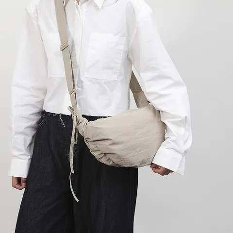 Women Casual Nylon Crossbody Bag Simple Versatile Pleated Dumpling Bag Solid Color Fashion Shoulder Bag Daily Travel Purse