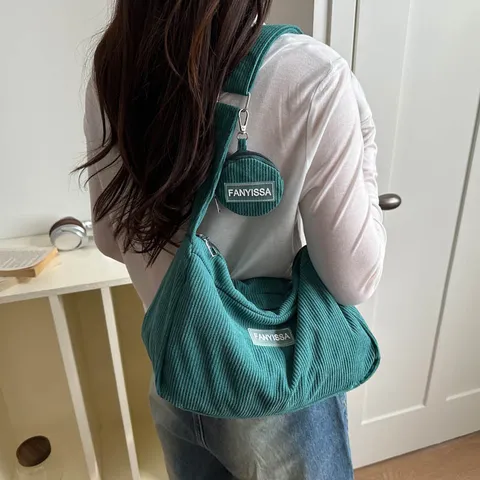 Womens Corduroy Crossbody Bag Casual Daily Shoulder Bag Vintage Large Capacity Tote Bag With Coin Purse