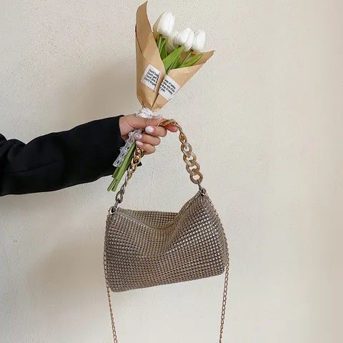 Women's Fashion Rhinestone Evening Bag Luxury Crystal Crossbody Handbag Chain Shoulder Bag For Party Wedding
