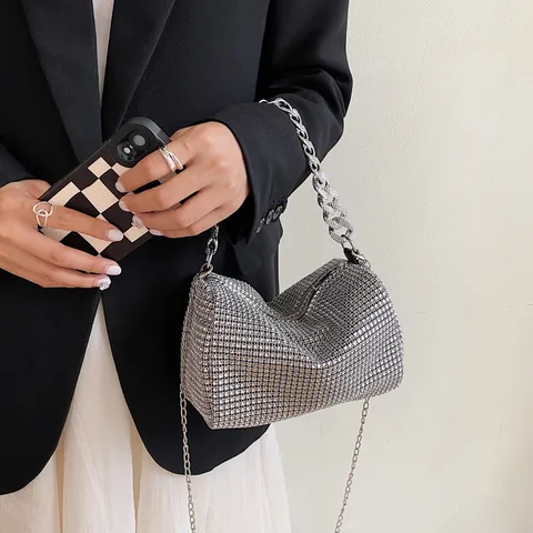 Women's Fashion Rhinestone Evening Bag Luxury Crystal Crossbody Handbag Chain Shoulder Bag For Party Wedding
