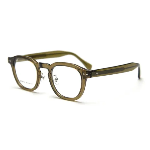 Retro Thick Frame Optical Glasses Frame Unisex Literary Vintage Oval Eyeglasses Frame Metal Temple Clear Lens Eyewear