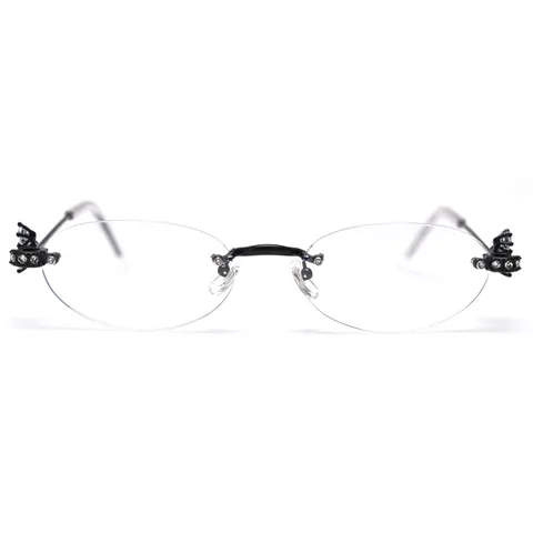 Women Fashion Stylish Rimless Oval Eyeglass Frame Metal Rhinestone Cross Optical Glasses