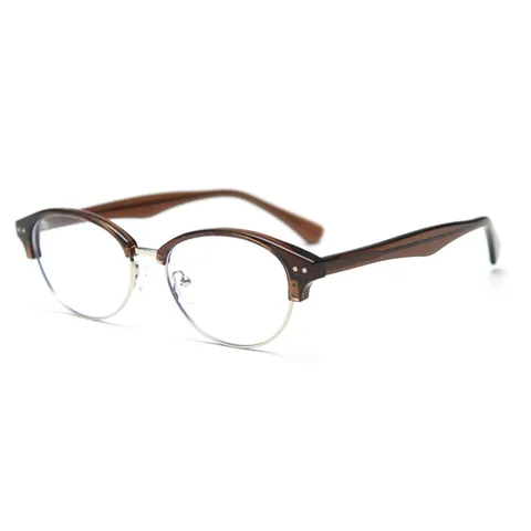 Vintage Oval Semi Rimless Eyeglass Frames Metal And Acetate Optical Glasses For Men And Women Clear Lens Fashion Eyewear