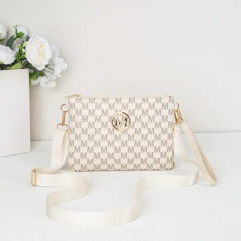 Women Fashion Letter Print Crossbody Bag Monogram Letter M Envelope Shoulder Bag With Adjustable Strap Golden Hardware Purse