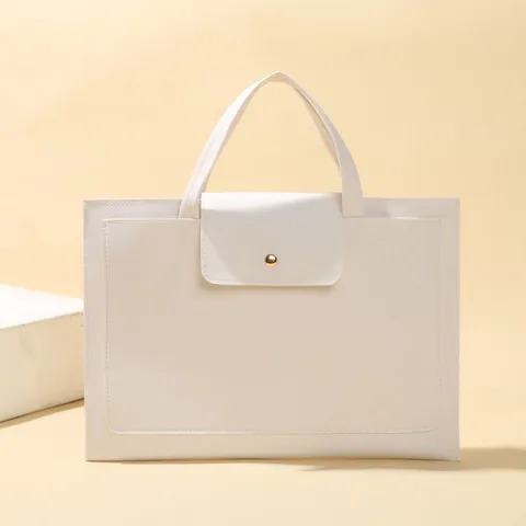 Minimalist Solid Color PU Leather Laptop Handbag Ultralight Business Briefcase Document Bag Storage Purse For Office Commuting Unisex