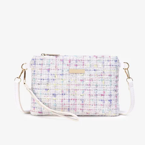 Γυναικεία Τσάντα Χιαστί Tweed Στυλ Chanel Μικρή Χαριτωμένη Κεντημένη Υφαντή Τσάντα Χειρός Με Λουράκι Καρπού Μοντέρνα Τετράγωνη Τσάντα
