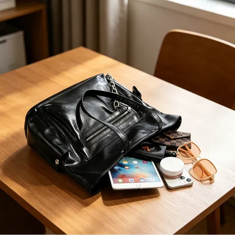 Sac Fourre-tout en Cuir PU de Haute Qualité Grande Capacité Sac à Bandoulière Minimaliste pour Hommes Femmes Sac à Main de Navette