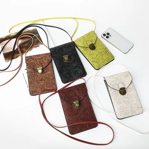 Borsa a Tracolla da Donna in Pelle PU con Relieve Vintage Chic Chiusura in Metallo Singolo Riemen Piccola Borsa per Cellulare