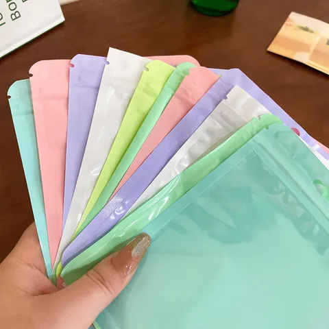 Macaron Farbe Matte Kunststoff Druckverschlussbeutel Verpackung Taschen Verdickte Selbstversiegelnde Aufbewahrungsbeutel Mit Aufhängeloch Für Schmuck Geschenk