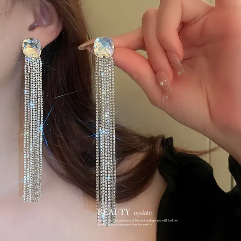 Fashion Zirconia Tassel Earrings For Women 925 Sterling Silver Post Alloy Heart Geometric Rhomboid Fringe Drop Earrings